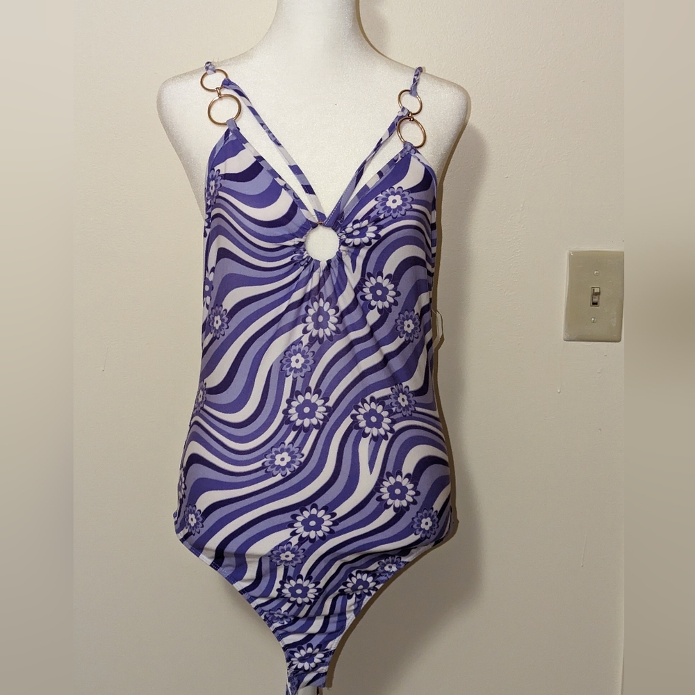 Spaghetti Strap Bodysuit with Gold Accents - NWT Sizes M & XL